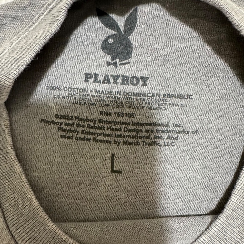 Playboy Womens Size L Graphic T-Shirt Gray Mineral Wash Green Stacked Logo NEW - Picture 4 of 4